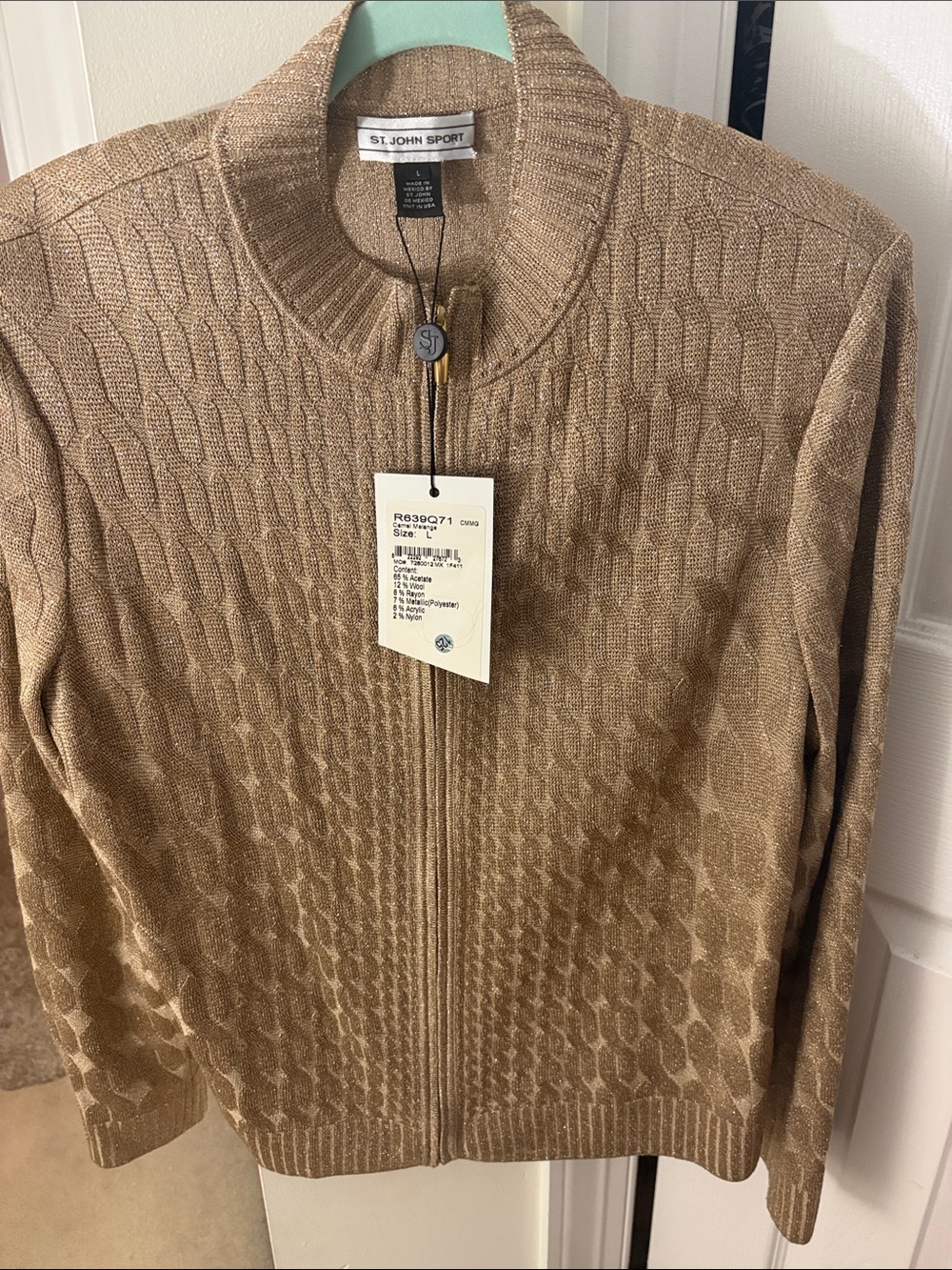 St John’s Sport Zip Cable Knit Sweater - Camel Gold